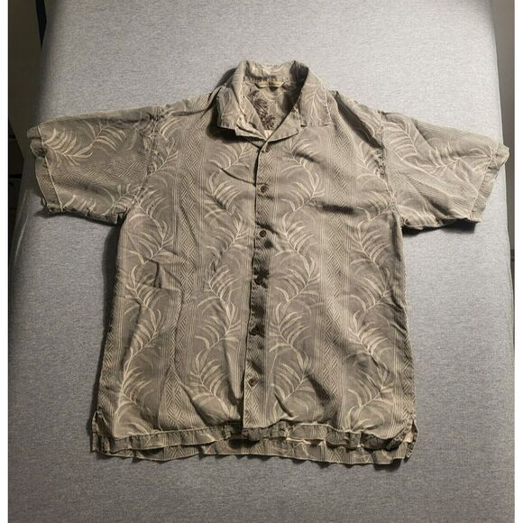 Tommy Bahama Other - Tommy‎ Bahama Shirt Mens Biege L Hawaiian 100% Silk Aloha Leaves Camp Tropical